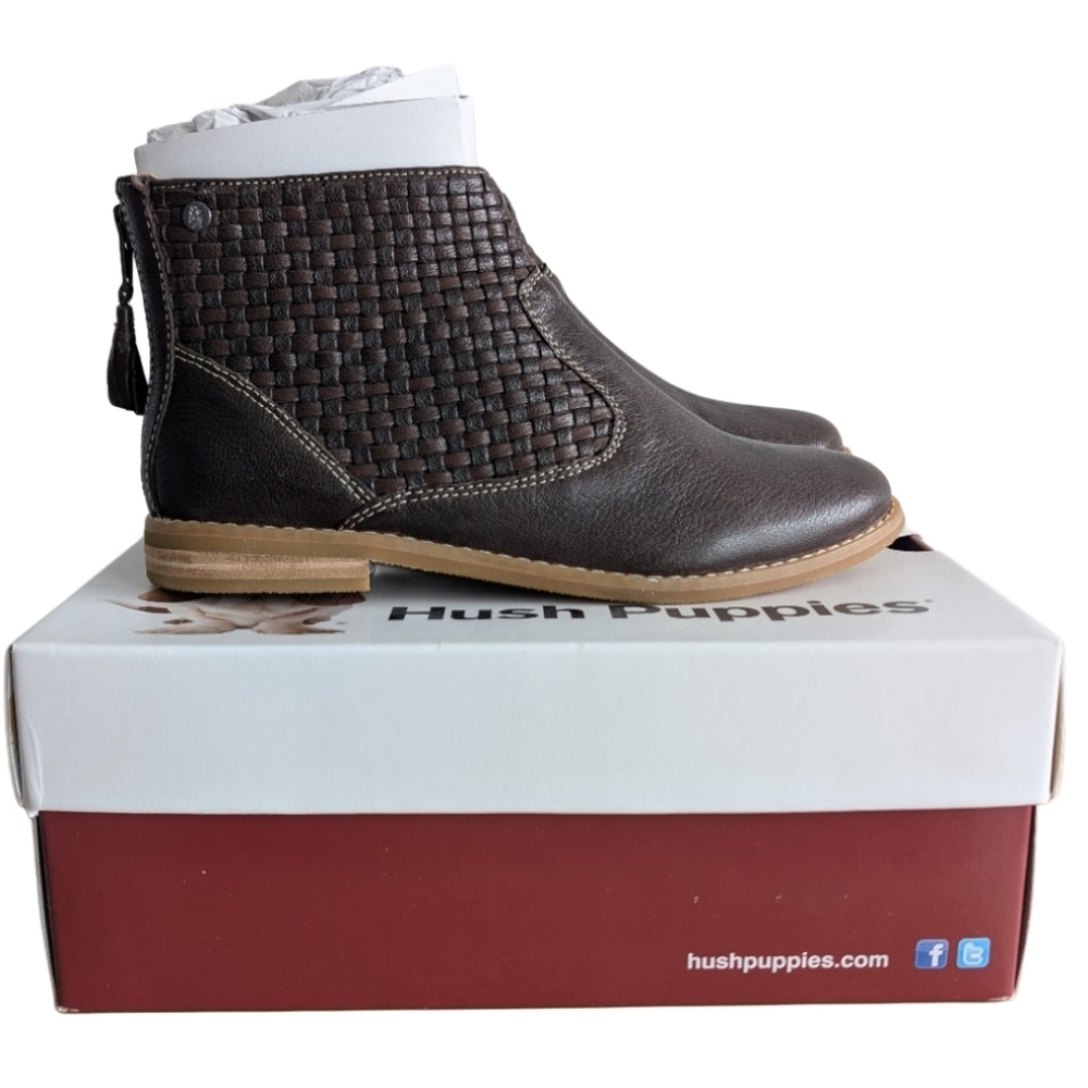 Hush Puppies Brown Woven Leather Boots Flat‎ New in Box